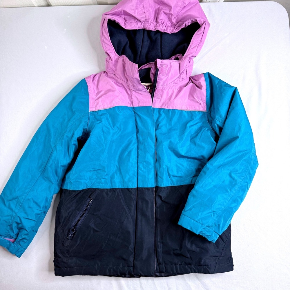 Lily & Dan Girls Colorblock Winter Jacket Pink Teal Navy Blue Hooded Size M 7/8